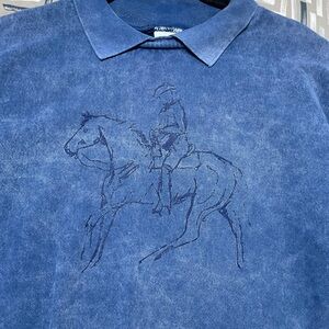 WEK Enterprises Classic Blue Polo Shirt with Horse Embroidery